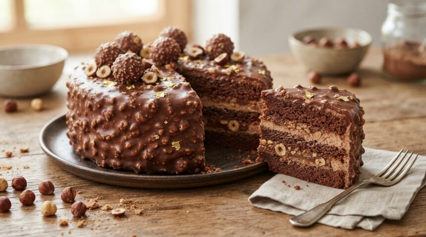 Ciasto Ferrero Rocher – orzechy laskowe, nutella i czekolada