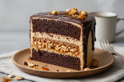 Ciasto Snickers – czekolada, karmel, orzeszki i masło orzechowe