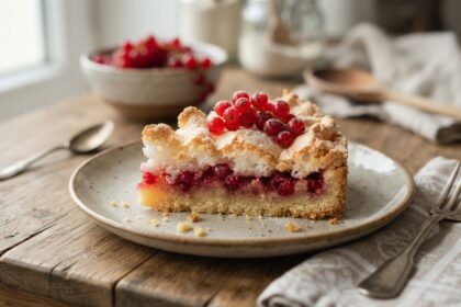 Ciasto z czerwonymi porzeczkami i bezą – kruchy spód i chmurka bezy